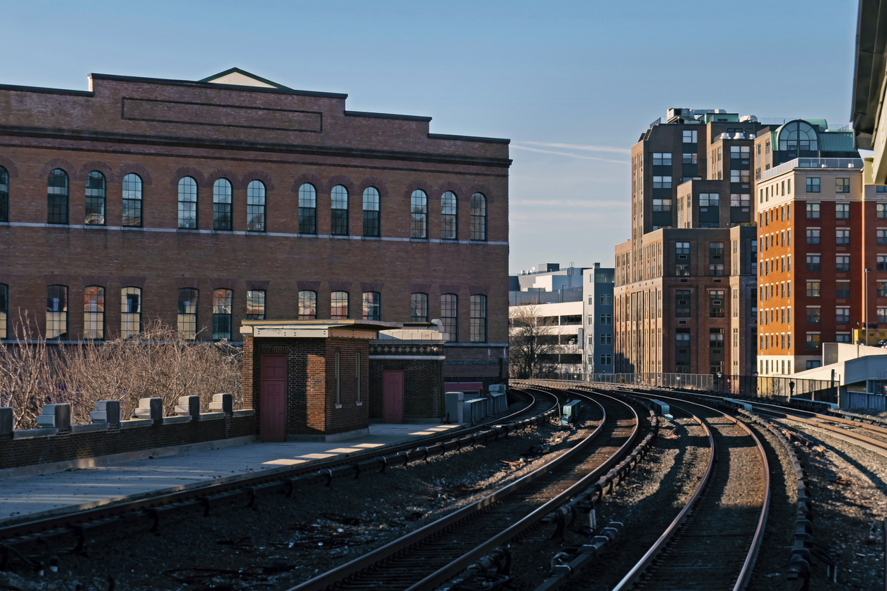 Urban scene with train tracks in Yonkers, NY