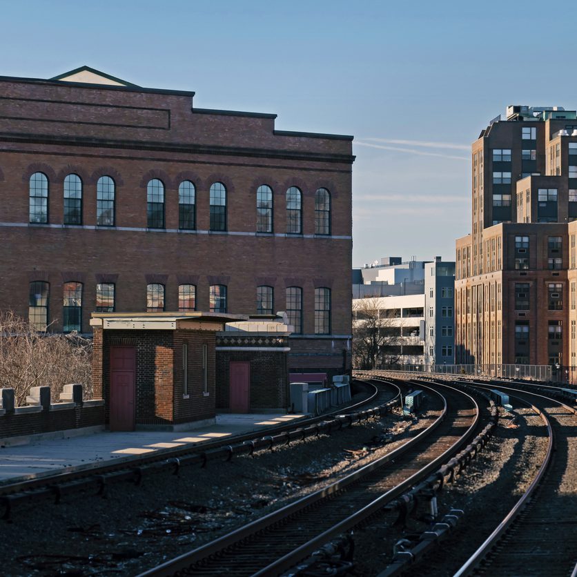 Urban scene with train tracks in Yonkers, NY