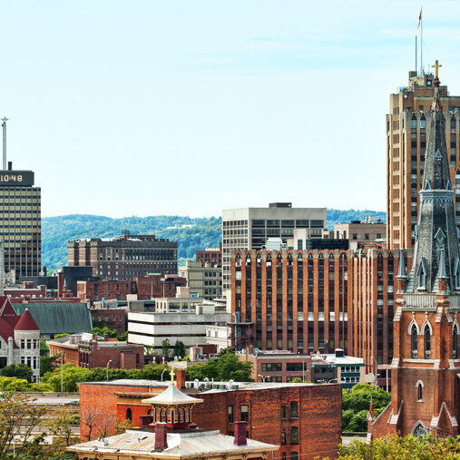syracuse, new york on a beautiful day view of the city of syracuse in upstate new york